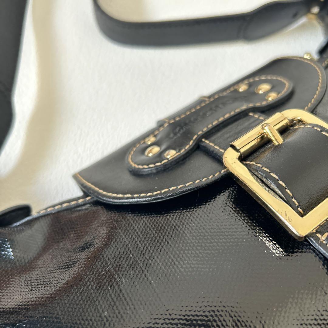 Longchamp Shoulder Bag Purse Patent Leather Black Authentic