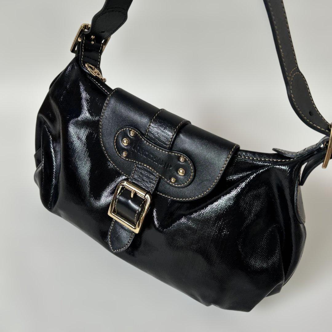 Longchamp Shoulder Bag Purse Patent Leather Black Authentic