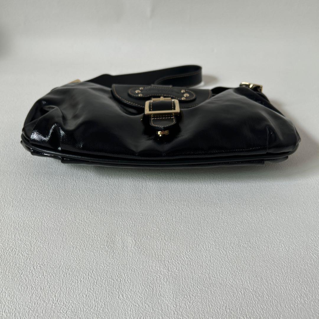 Longchamp Shoulder Bag Purse Patent Leather Black Authentic