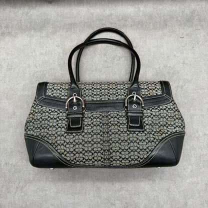COACH Hand Bag Tote Purse Signature soho flap Canvas Leather Black Authentic