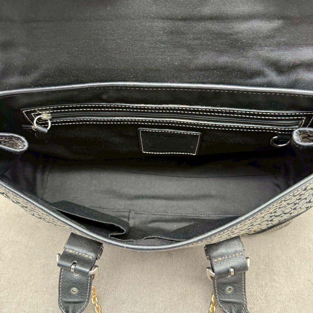 COACH Hand Bag Tote Purse Signature soho flap Canvas Leather Black Authentic
