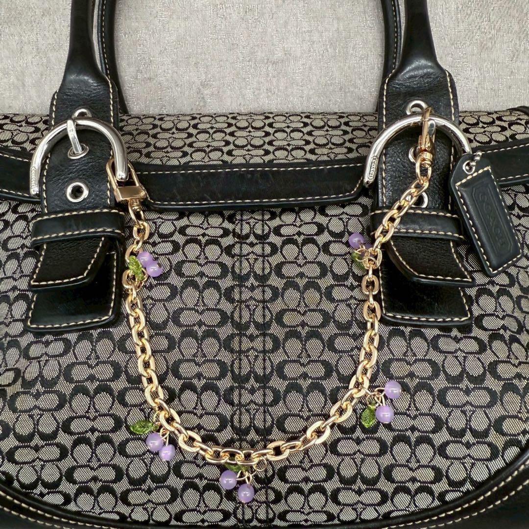 COACH Hand Bag Tote Purse Signature soho flap Canvas Leather Black Authentic