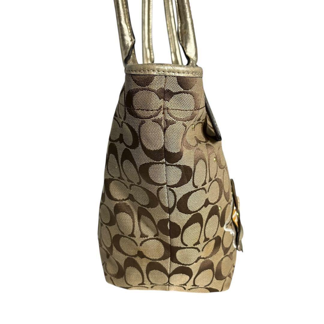 COACH Hand Bag Tote Purse Signature Jacquard Leather Beige Authentic