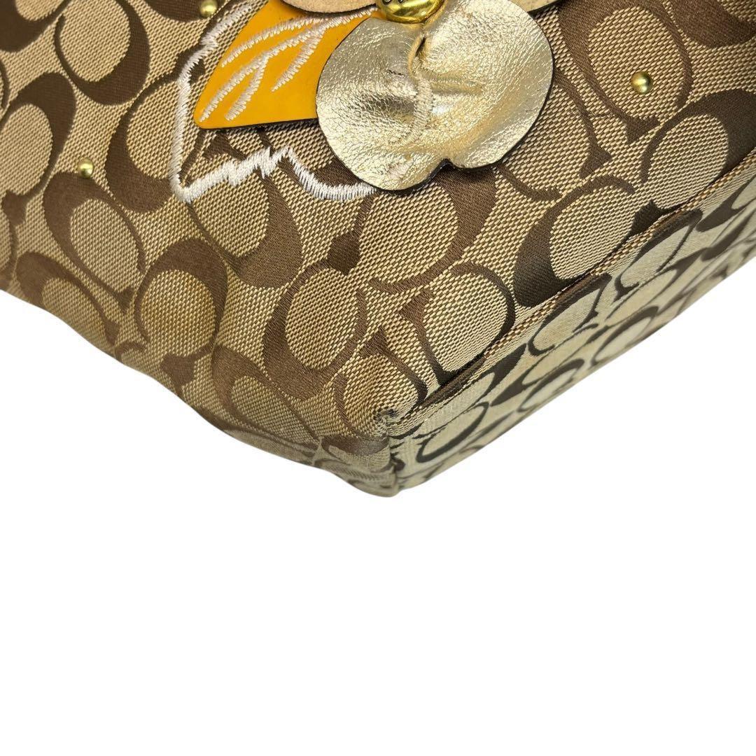 COACH Hand Bag Tote Purse Signature Jacquard Leather Beige Authentic