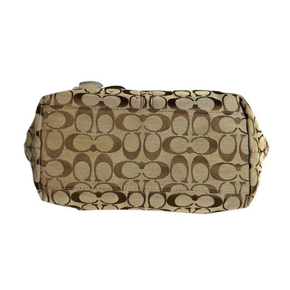 COACH Hand Bag Tote Purse Signature Jacquard Leather Beige Authentic