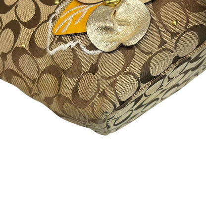 COACH Hand Bag Tote Purse Signature Jacquard Leather Beige Authentic