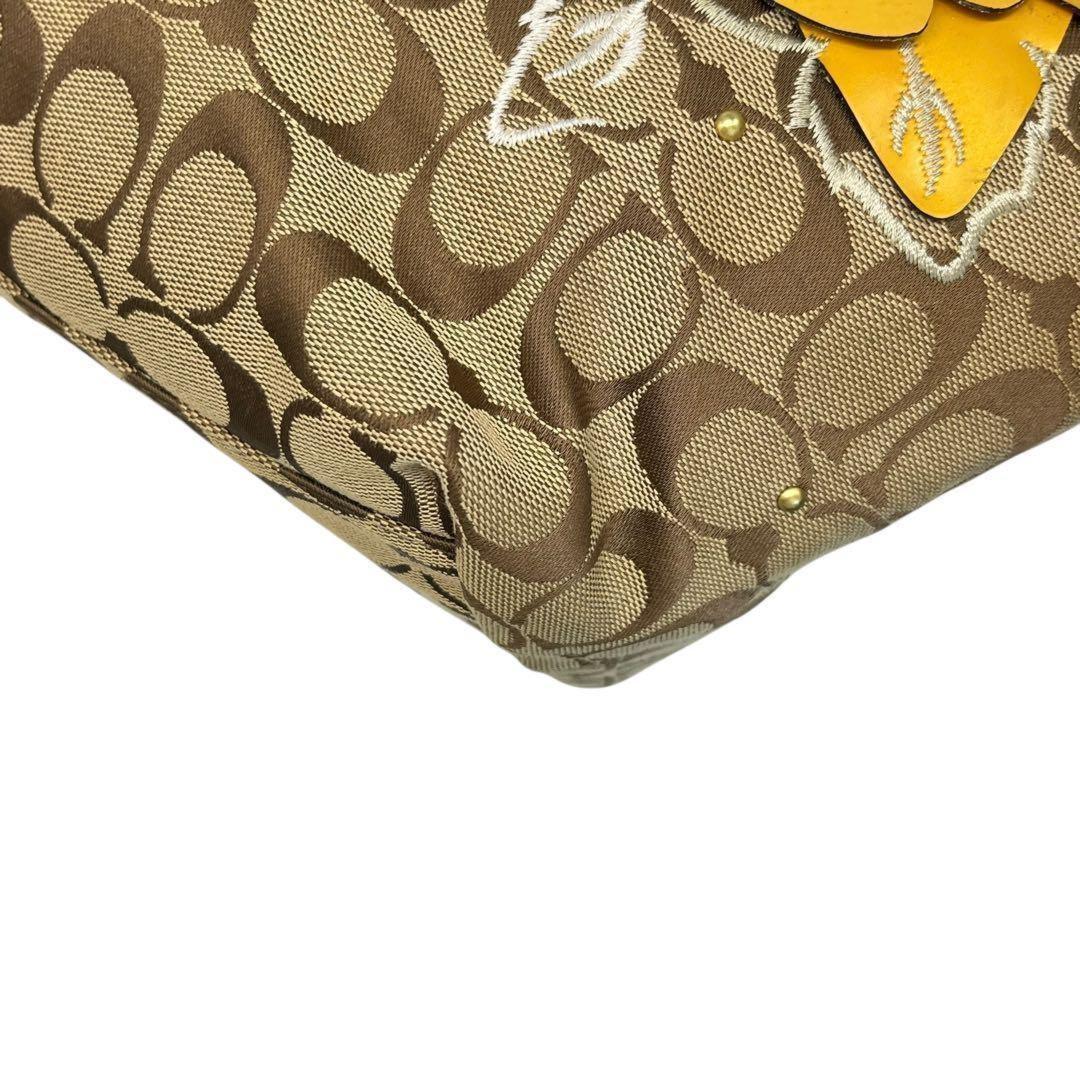 COACH Hand Bag Tote Purse Signature Jacquard Leather Beige Authentic