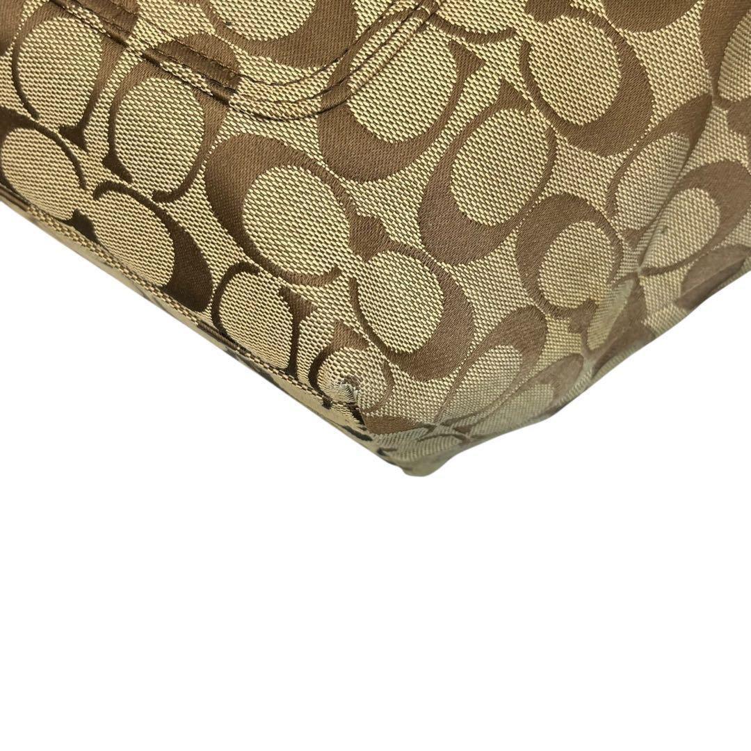 COACH Hand Bag Tote Purse Signature Jacquard Leather Beige Authentic