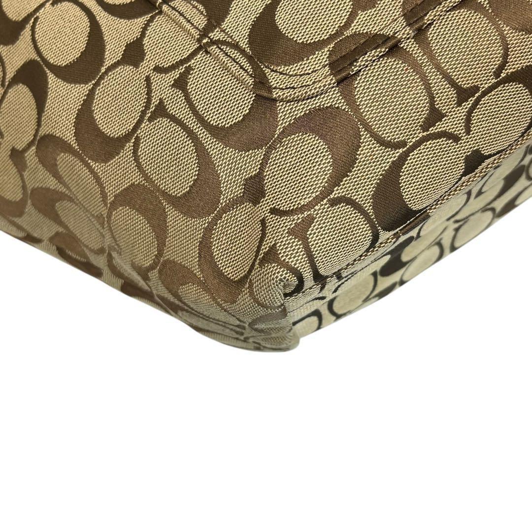 COACH Hand Bag Tote Purse Signature Jacquard Leather Beige Authentic