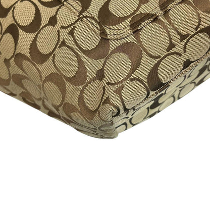COACH Hand Bag Tote Purse Signature Jacquard Leather Beige Authentic