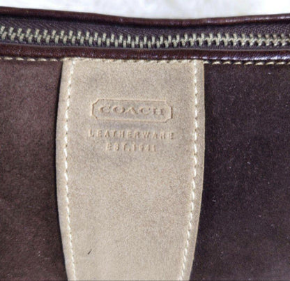 COACH Accessory Pouch Shoulder Bag Purse Signature Suede Canvas Beige Brown Auth