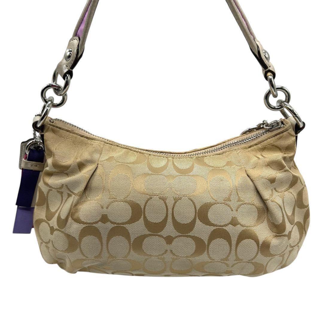 COACH Hand Shoulder Bag Tote Purse 2way poppy Signature Canvas Gold Authentic
