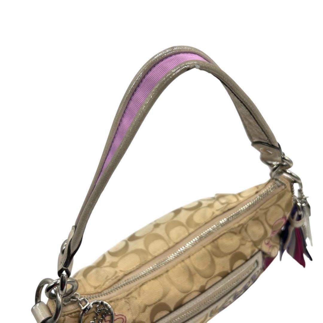 COACH Hand Shoulder Bag Tote Purse 2way poppy Signature Canvas Gold Authentic