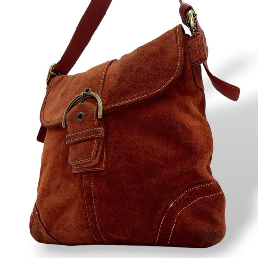 COACH Shoulder Bag Purse 9483 Suede Red Orange Authentic