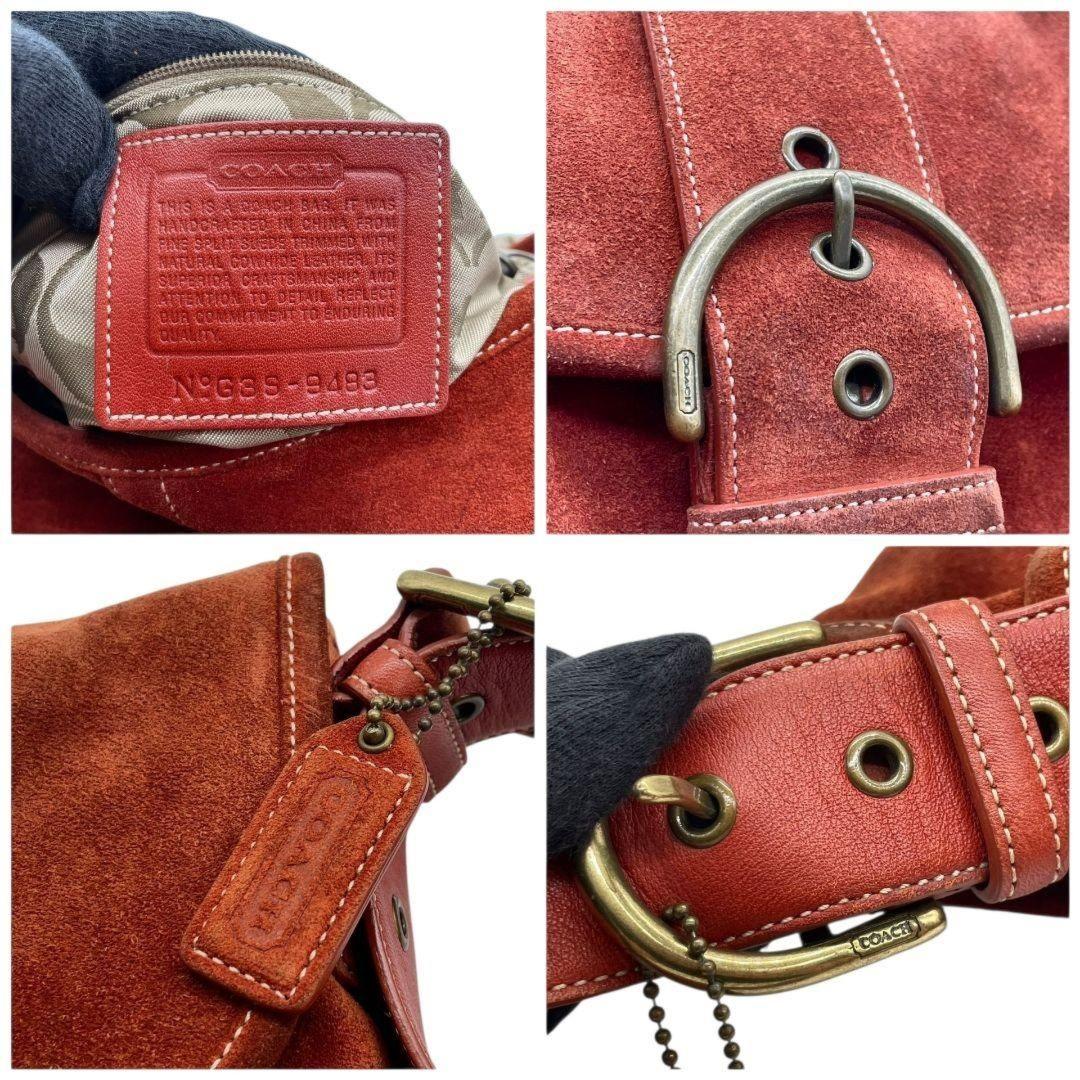 COACH Shoulder Bag Purse 9483 Suede Red Orange Authentic
