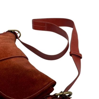 COACH Shoulder Bag Purse 9483 Suede Red Orange Authentic