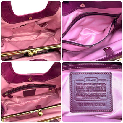 COACH Hand Bag Tote Purse 12725 Leather Purple Authentic