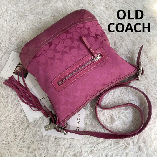 COACH Shoulder Bag Purse Old Signature 9362 Suede Pink Authentic