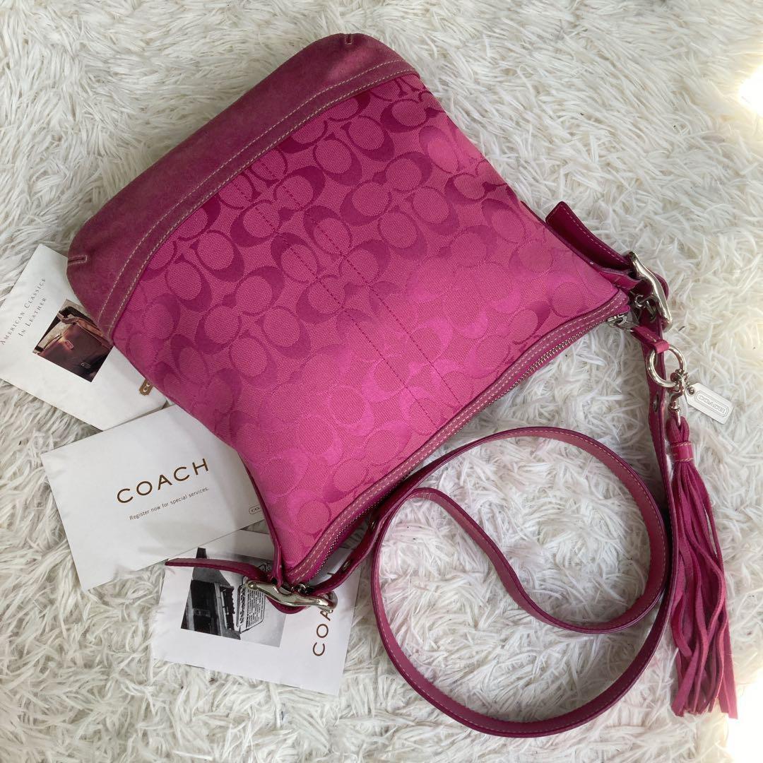 COACH Shoulder Bag Purse Old Signature 9362 Suede Pink Authentic