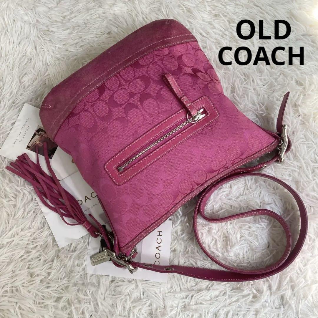 COACH Shoulder Bag Purse Old Signature 9362 Suede Pink Authentic