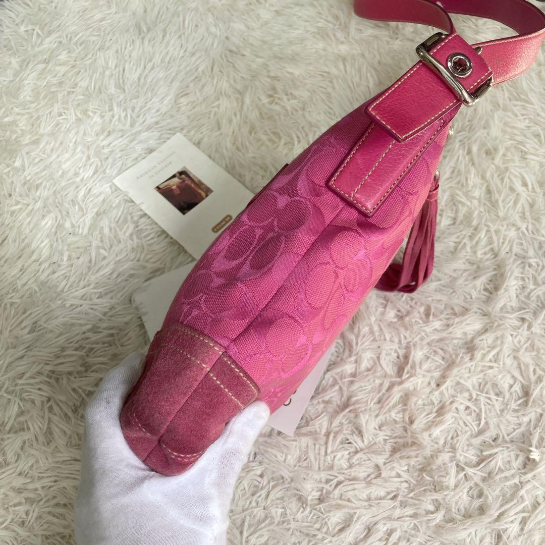 COACH Shoulder Bag Purse Old Signature 9362 Suede Pink Authentic