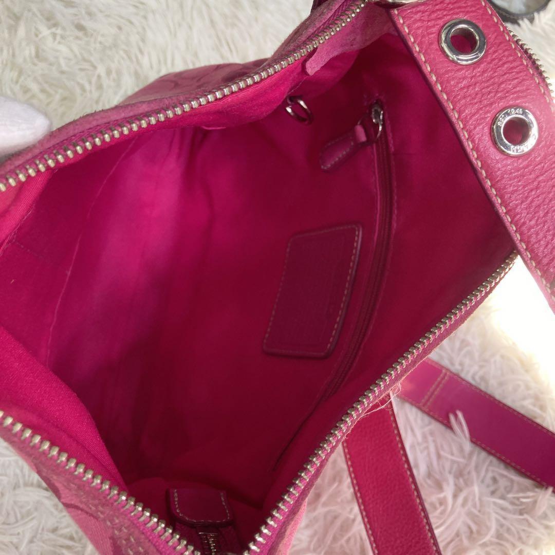 COACH Shoulder Bag Purse Old Signature 9362 Suede Pink Authentic