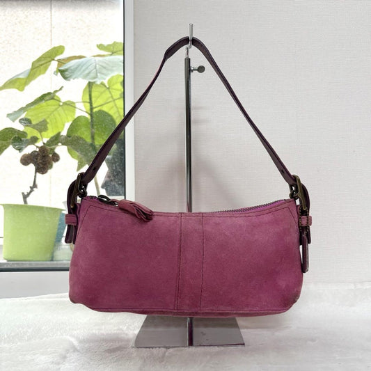 COACH Accessory Pouch Hand Bag Tote Purse Suede Leather Pink Authentic