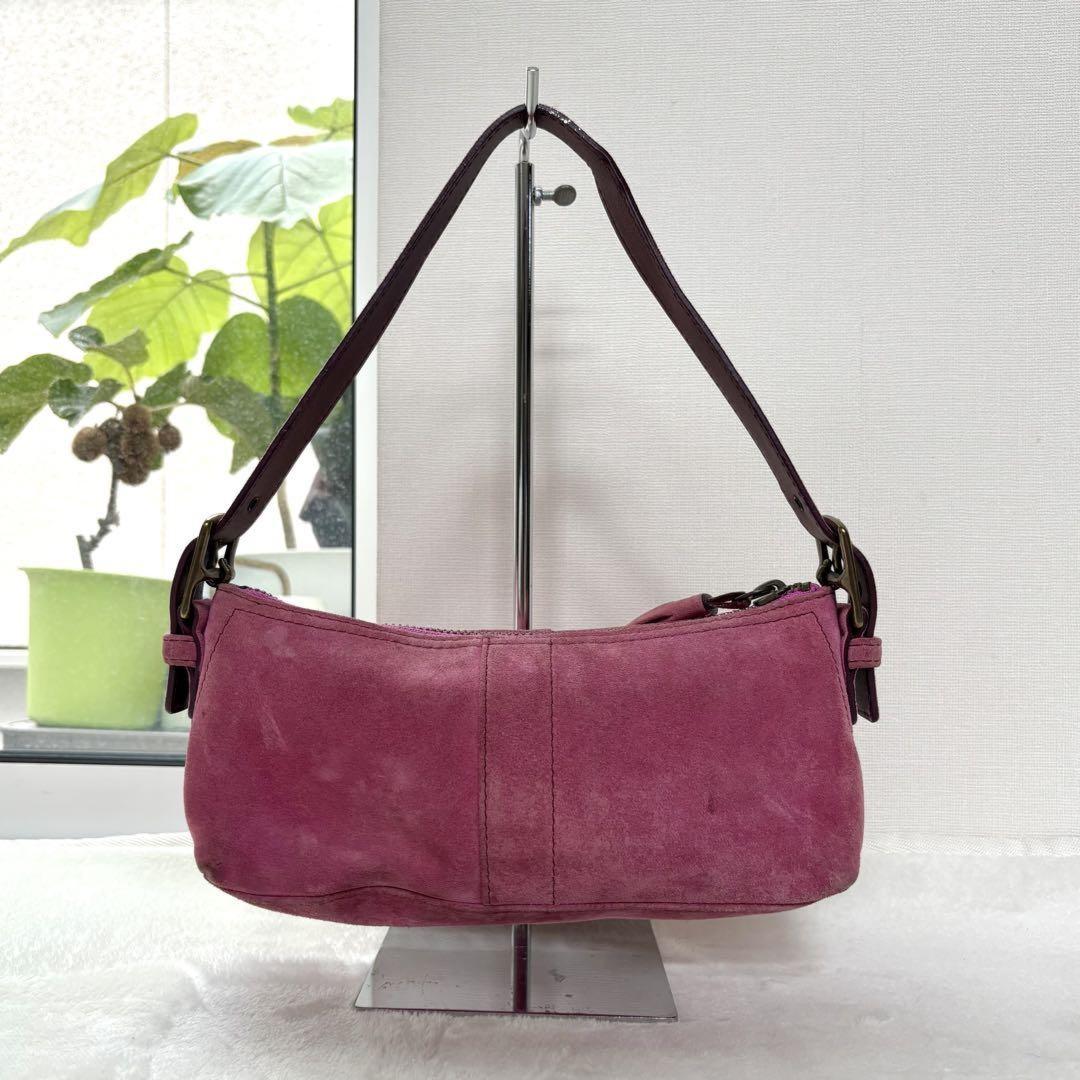 COACH Accessory Pouch Hand Bag Tote Purse Suede Leather Pink Authentic