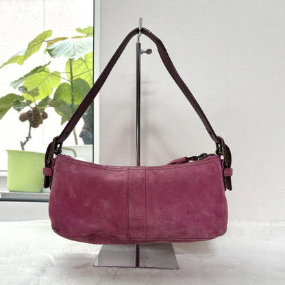 COACH Accessory Pouch Hand Bag Tote Purse Suede Leather Pink Authentic