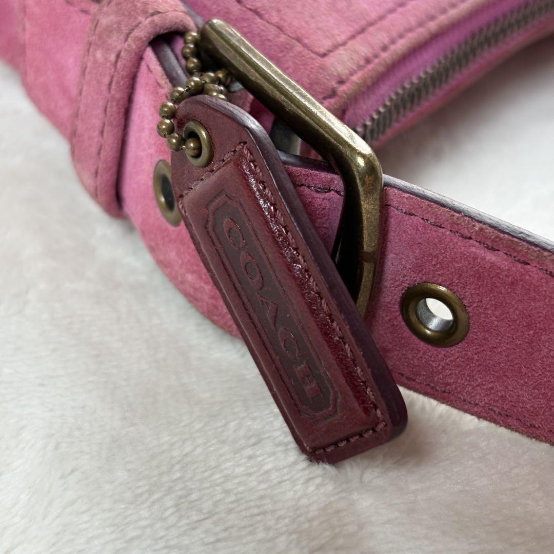 COACH Accessory Pouch Hand Bag Tote Purse Suede Leather Pink Authentic