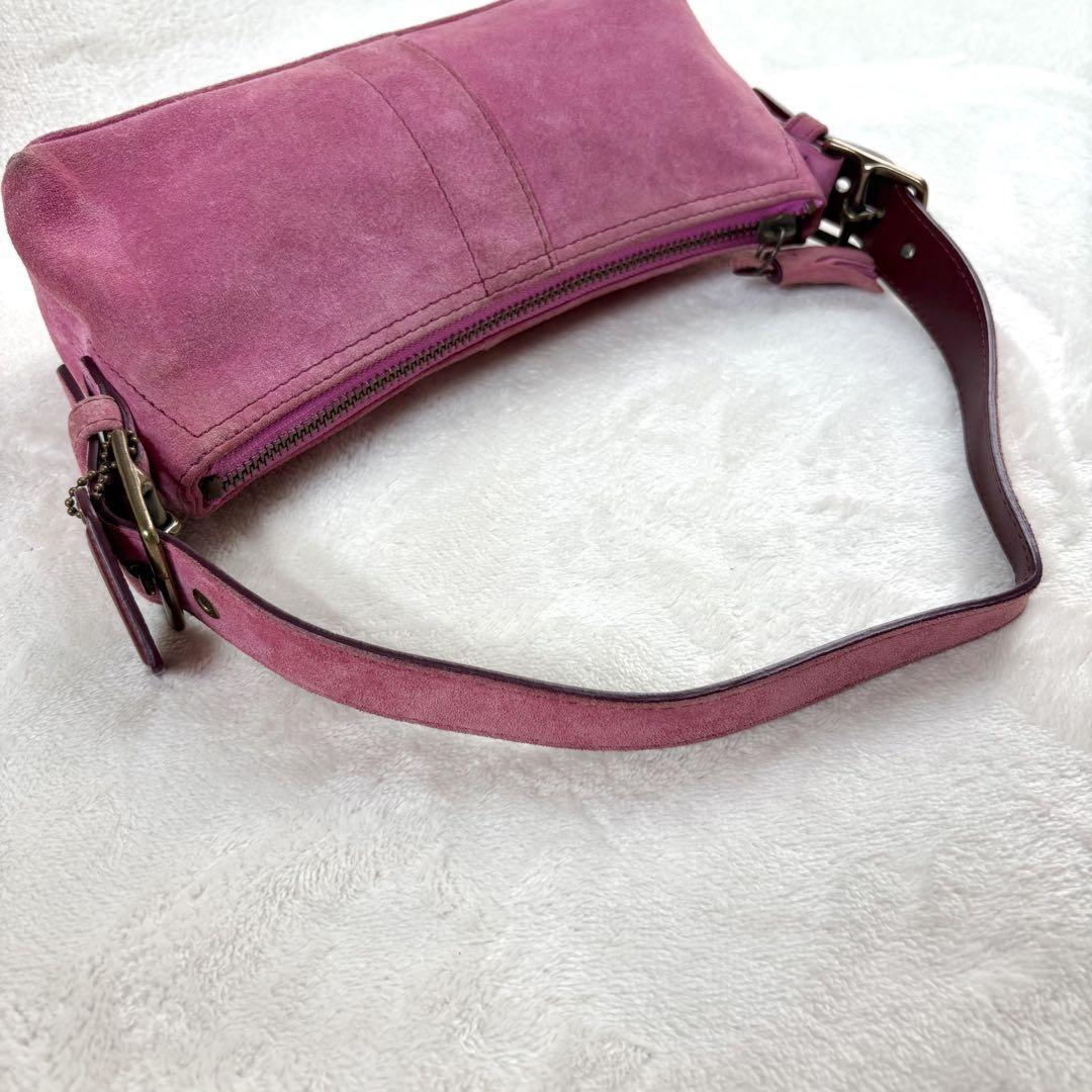 COACH Accessory Pouch Hand Bag Tote Purse Suede Leather Pink Authentic