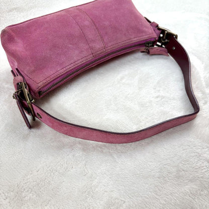 COACH Accessory Pouch Hand Bag Tote Purse Suede Leather Pink Authentic