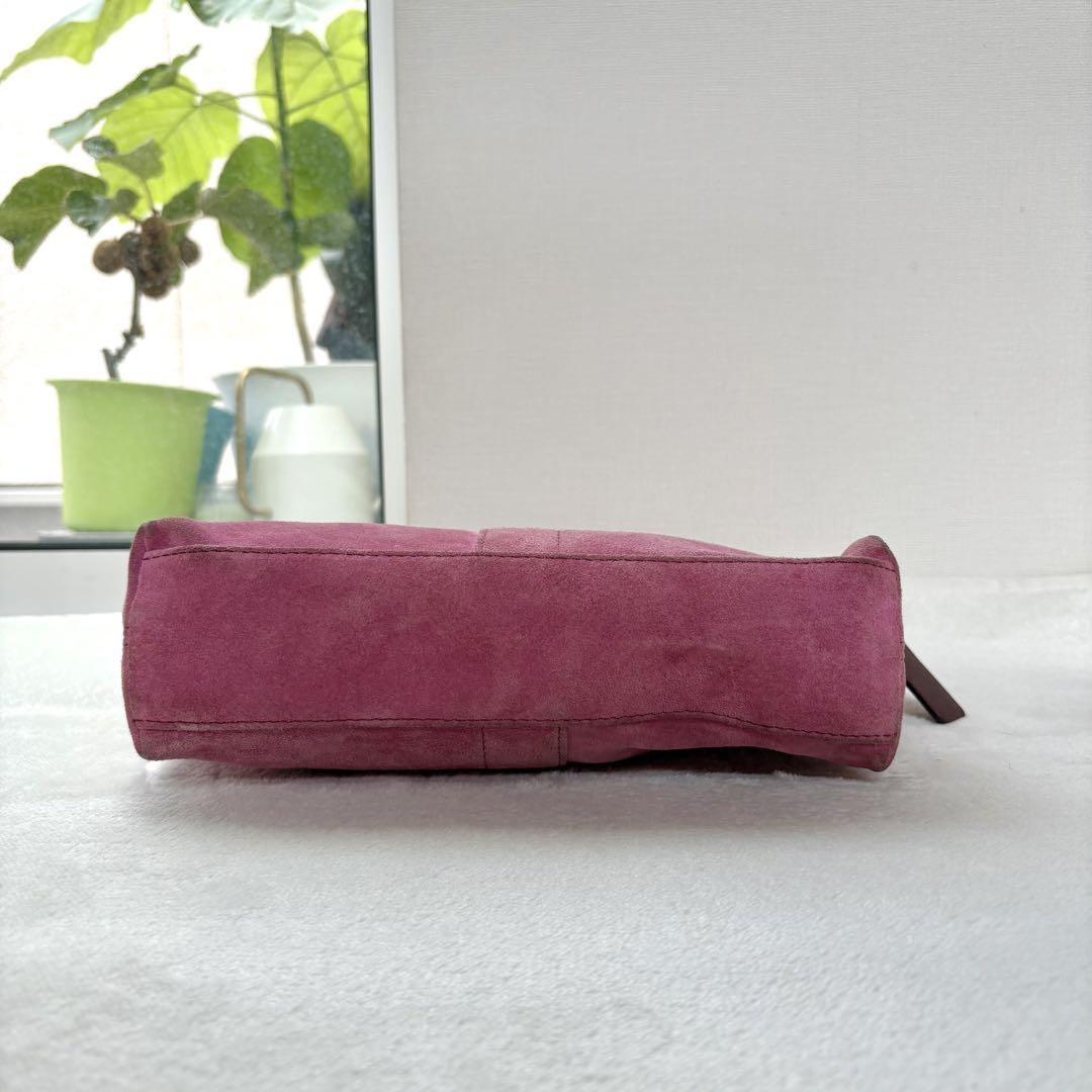 COACH Accessory Pouch Hand Bag Tote Purse Suede Leather Pink Authentic