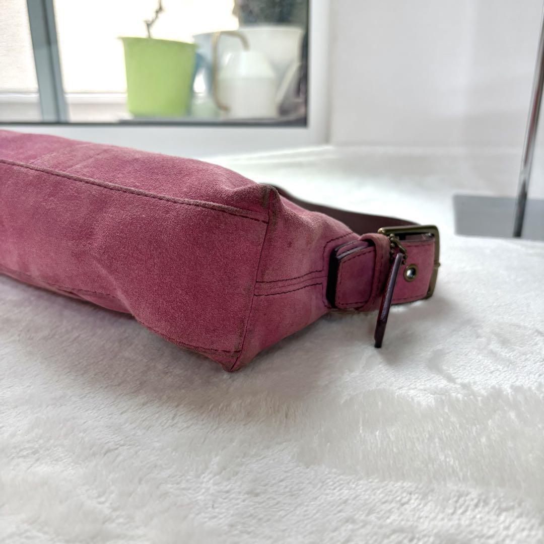 COACH Accessory Pouch Hand Bag Tote Purse Suede Leather Pink Authentic