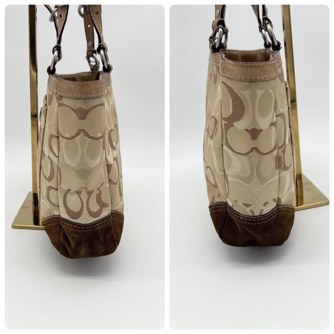COACH Hand Bag Tote Purse Signature 10146 Canvas Suede Beige Brown Authentic