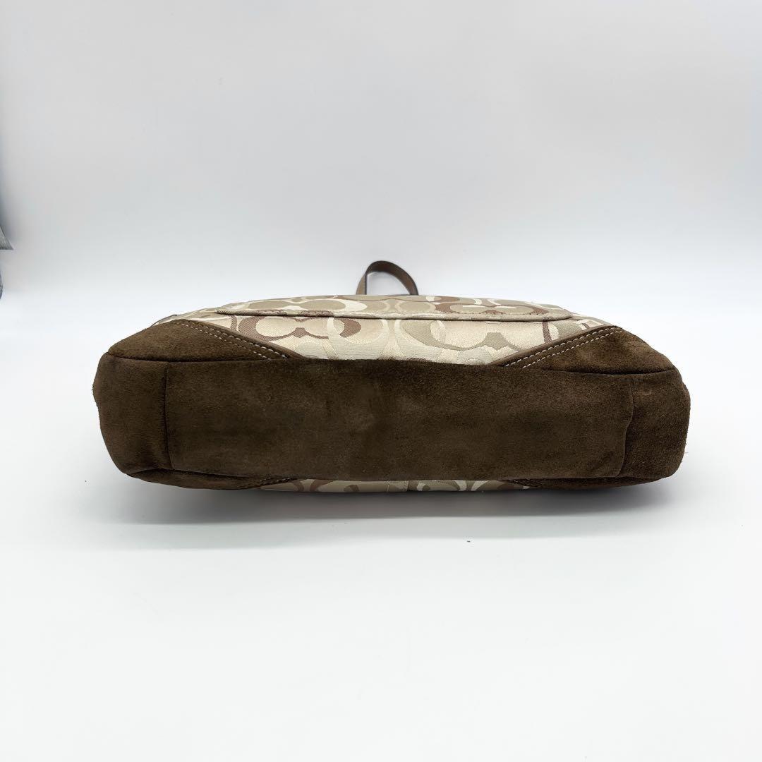 COACH Hand Bag Tote Purse Signature 10146 Canvas Suede Beige Brown Authentic
