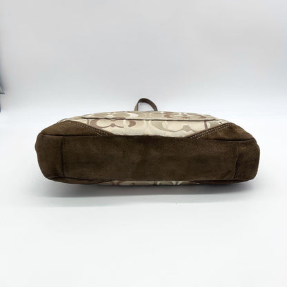COACH Hand Bag Tote Purse Signature 10146 Canvas Suede Beige Brown Authentic