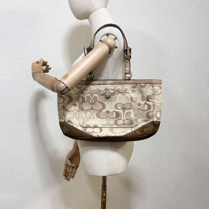 COACH Hand Bag Tote Purse Signature 10146 Canvas Suede Beige Brown Authentic