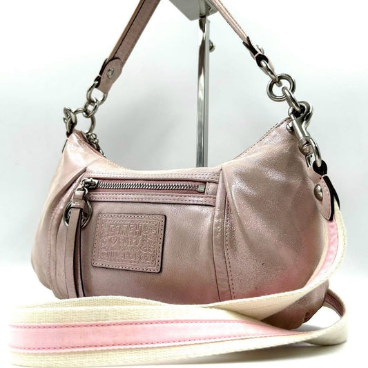 COACH Accessory Pouch Shoulder Bag Purse 2way poppy Leather Pink Authentic