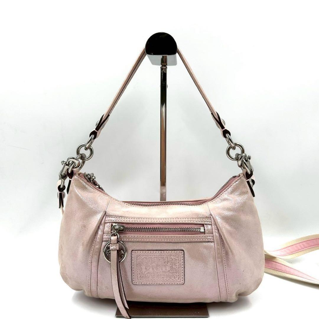 COACH Accessory Pouch Shoulder Bag Purse 2way poppy Leather Pink Authentic