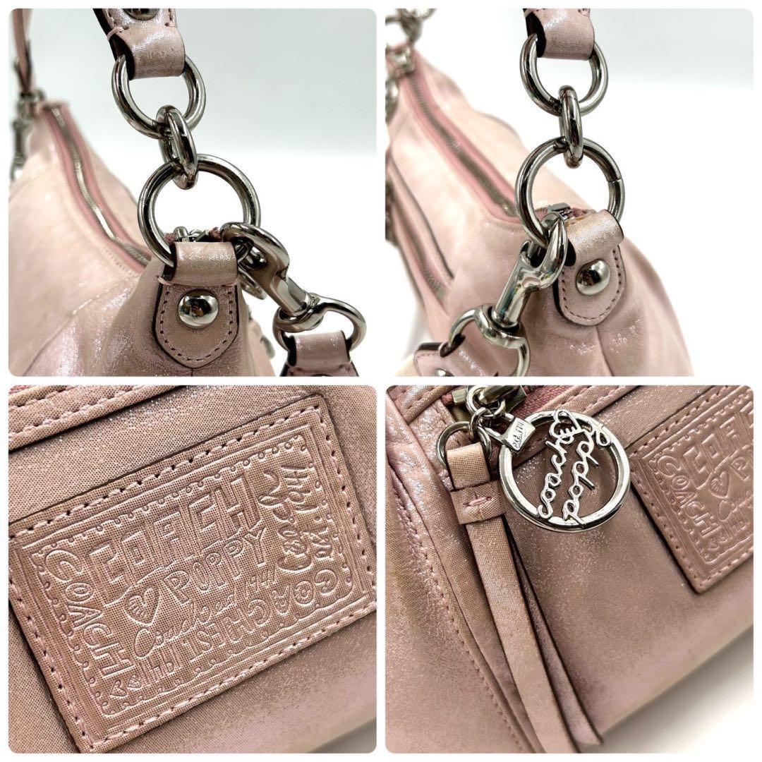 COACH Accessory Pouch Shoulder Bag Purse 2way poppy Leather Pink Authentic