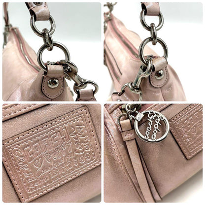 COACH Accessory Pouch Shoulder Bag Purse 2way poppy Leather Pink Authentic