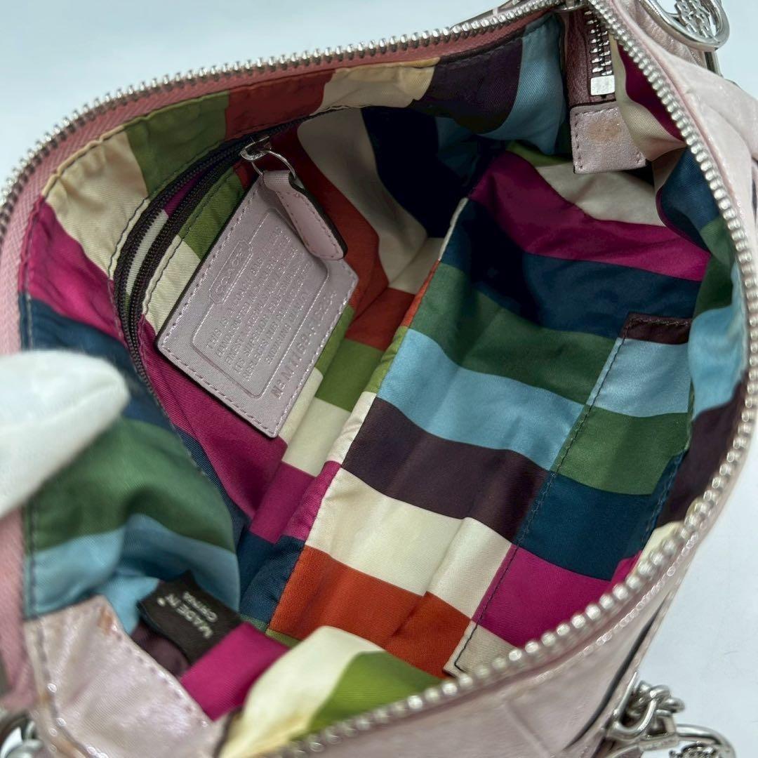 COACH Accessory Pouch Shoulder Bag Purse 2way poppy Leather Pink Authentic
