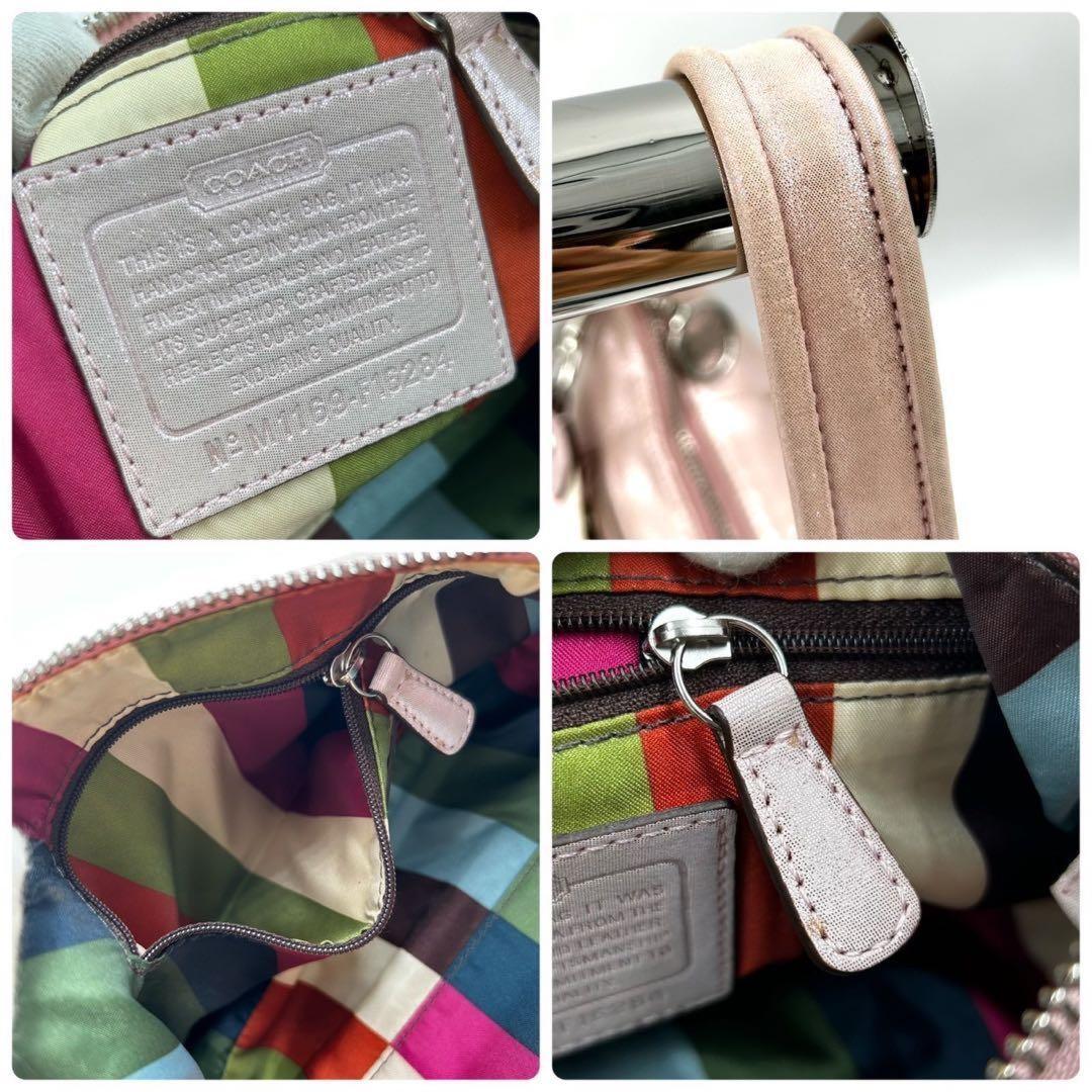COACH Accessory Pouch Shoulder Bag Purse 2way poppy Leather Pink Authentic