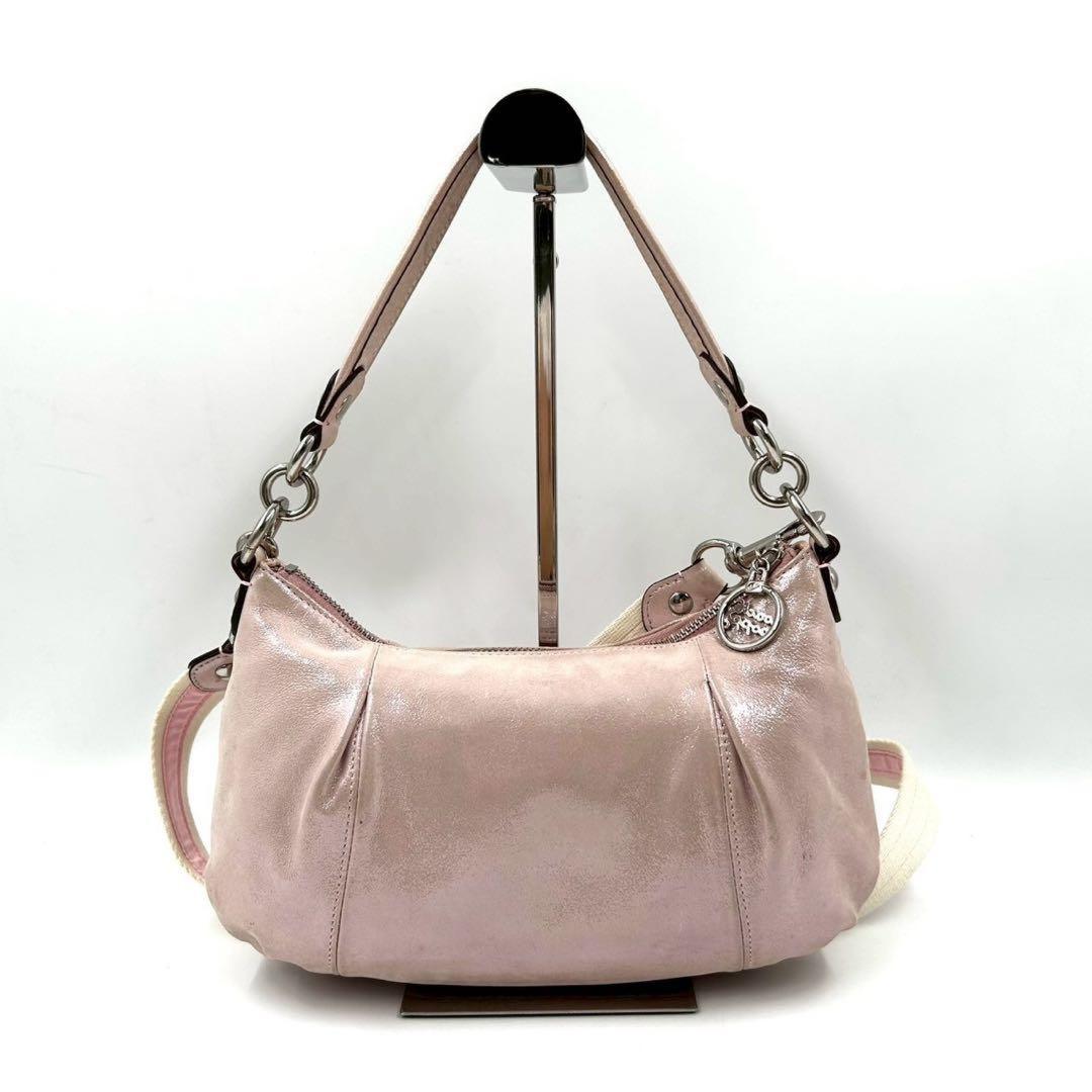 COACH Accessory Pouch Shoulder Bag Purse 2way poppy Leather Pink Authentic