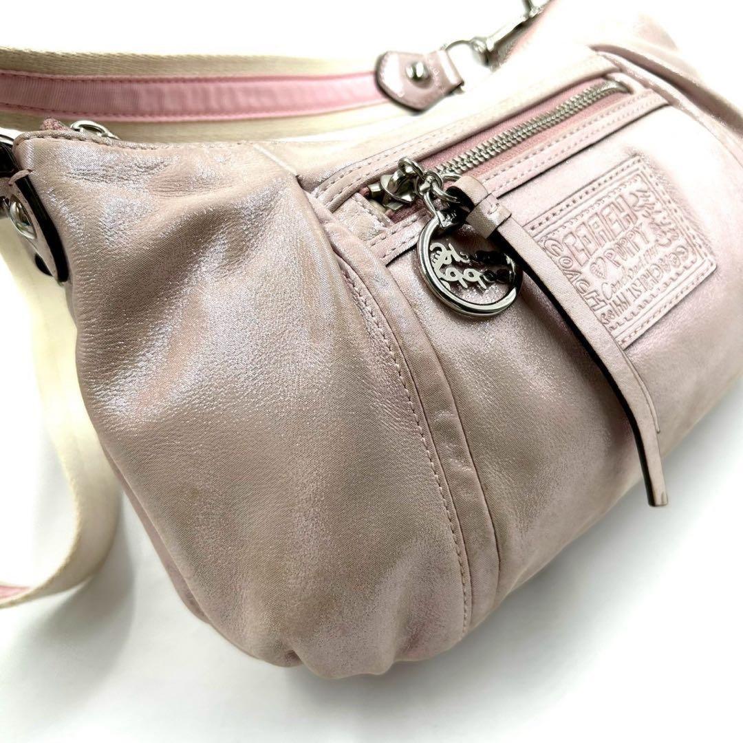 COACH Accessory Pouch Shoulder Bag Purse 2way poppy Leather Pink Authentic