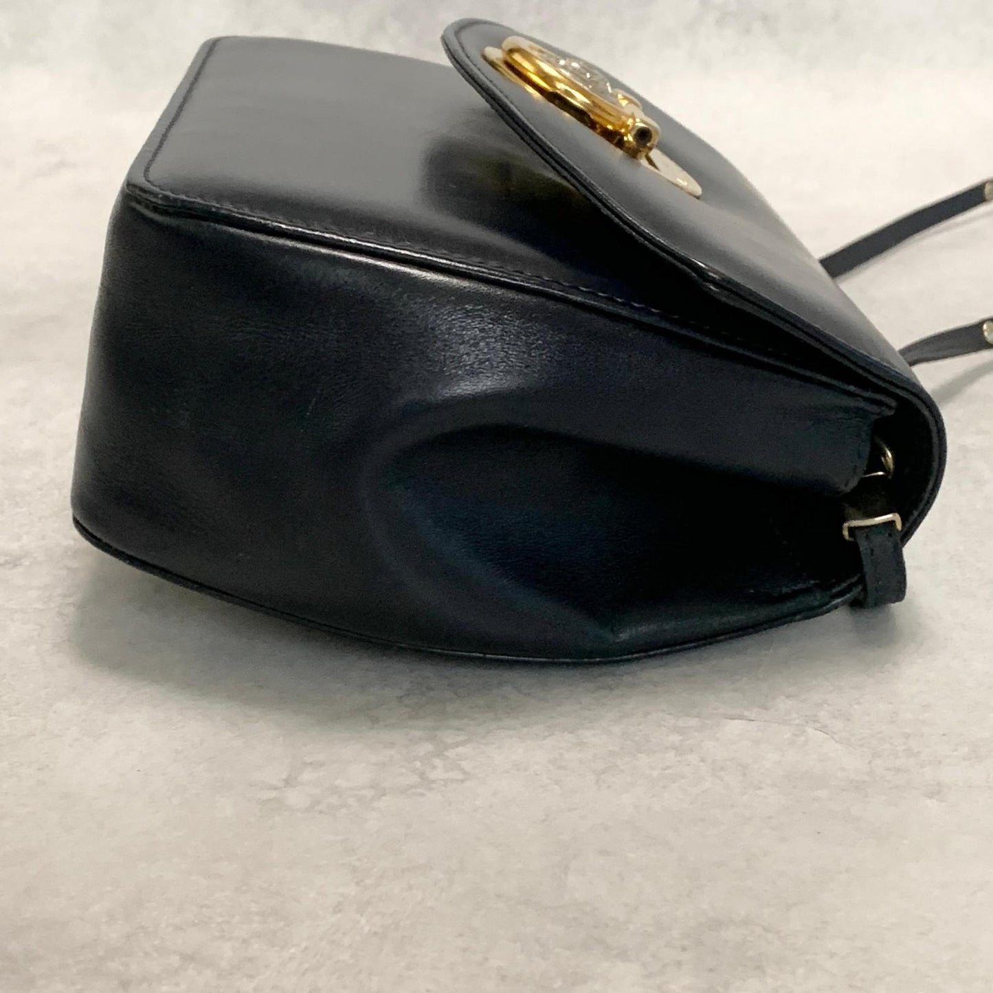 GIANNI VERSACE Shoulder Bag Purse Medusa Leather Dark Navy Women's Authentic