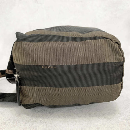FENDI Purse Handbag Tote Bag Pecan Logo Canvas Leather Brown Black Authentic