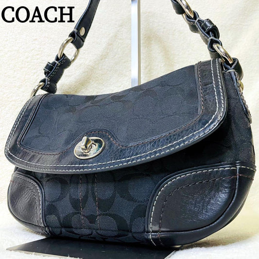 COACH Shoulder Bag Purse Turn Lock Soho Black Authentic