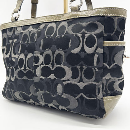 COACH Hand Bag Tote Purse Signature Canvas Black Gray Authentic